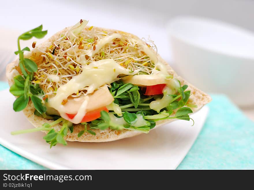 Pita bread pocket salad for healthy breakfast. Healthy eating, diet and nutrition, and lifestyle concepts. Pita bread pocket salad for healthy breakfast. Healthy eating, diet and nutrition, and lifestyle concepts.