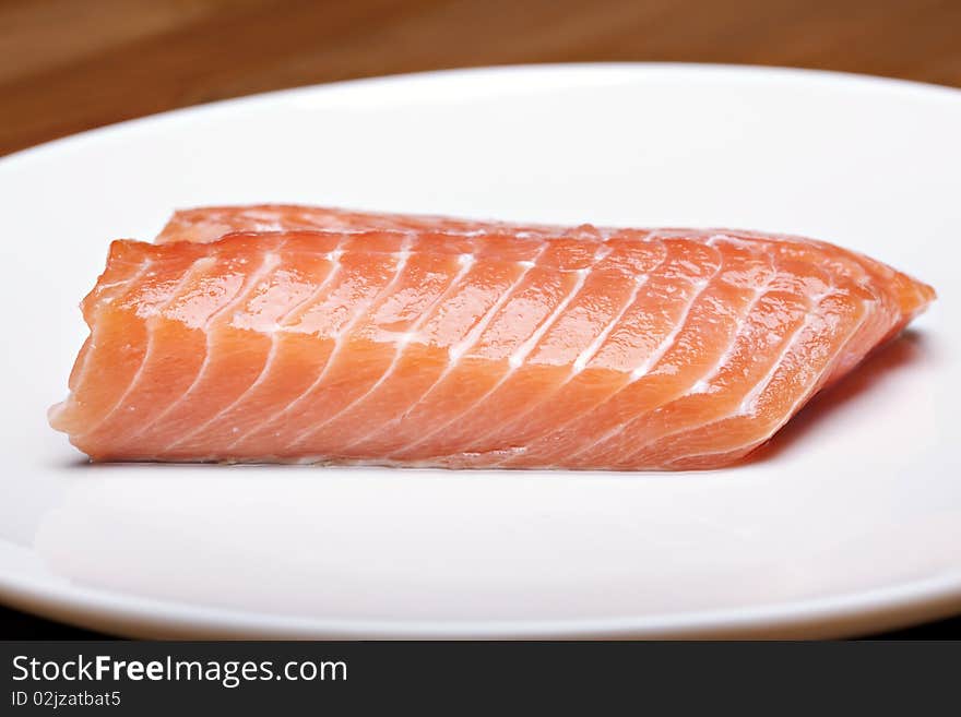 Raw salmon steak