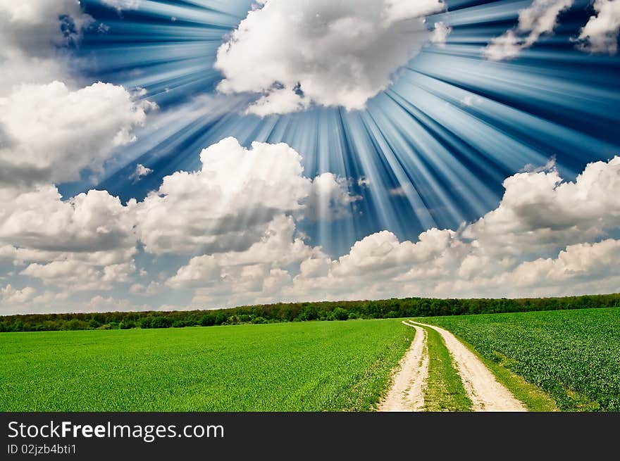 Unusually beams above spring field.