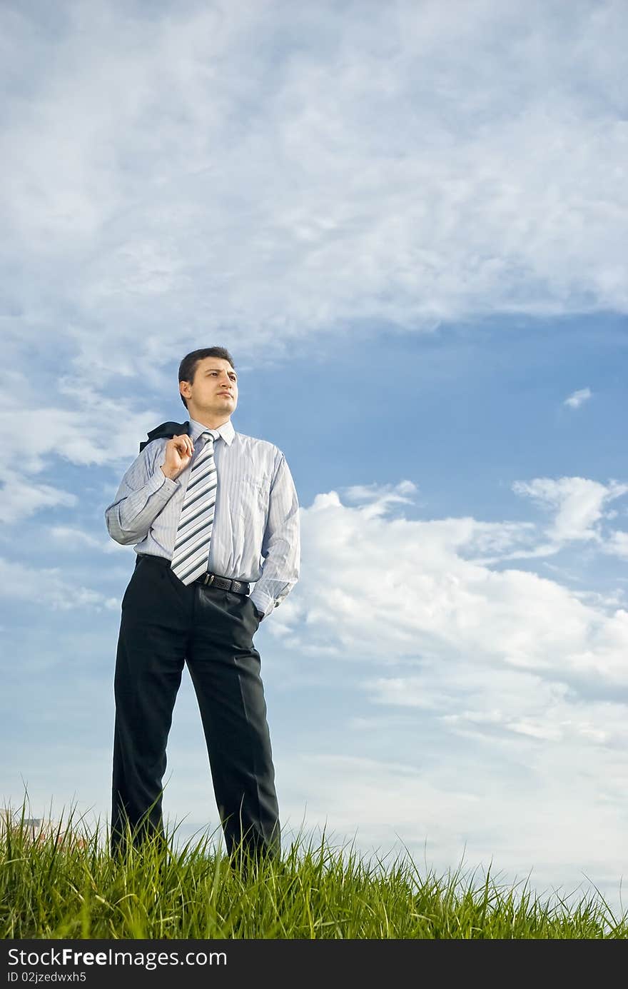 Businessman With A Jacket Over His Shoulder