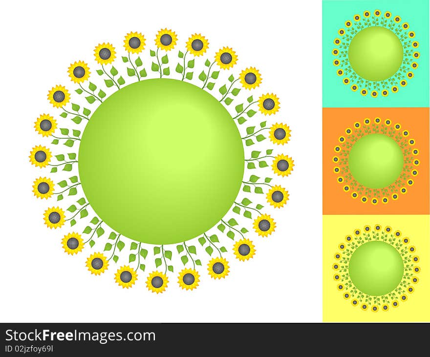 Abstract illustration. Sunflowers on the earth.