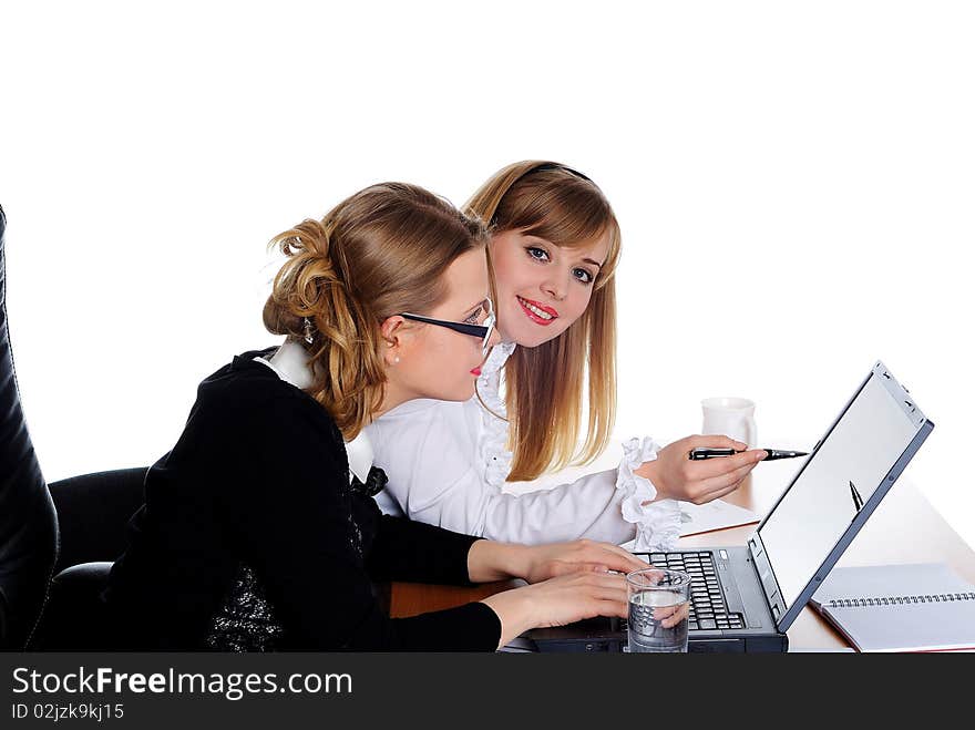 Two charming business woman with laptop. Two charming business woman with laptop