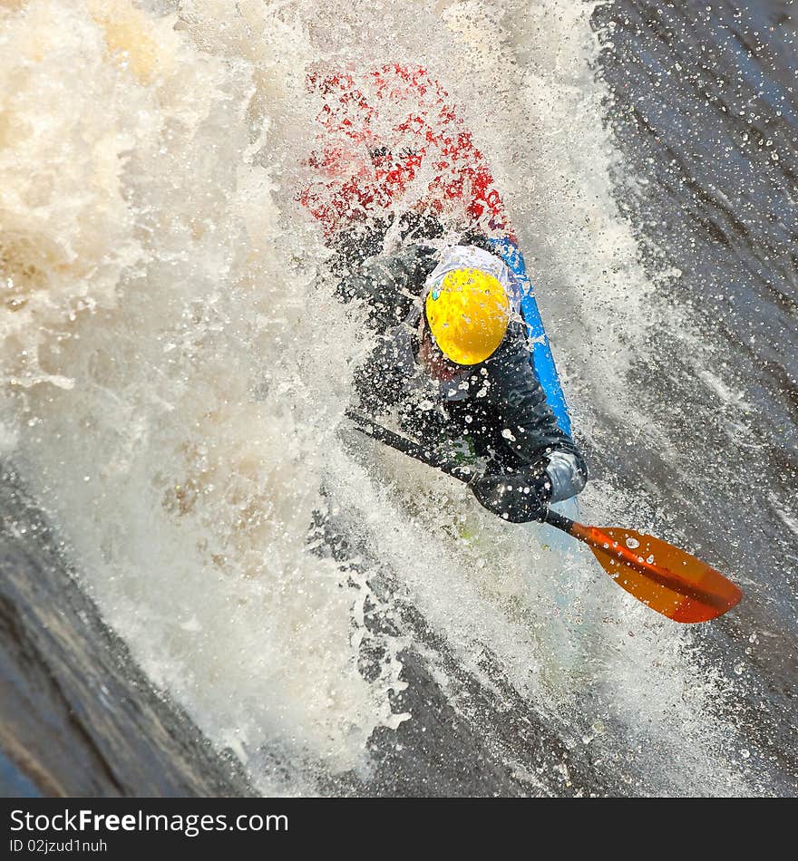 Kayak freestyle on whitewater, Russia, Msta, may 2010