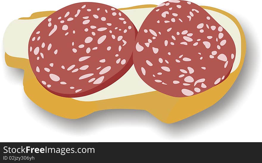 Tasty sandwich with sausage. A vector illustration