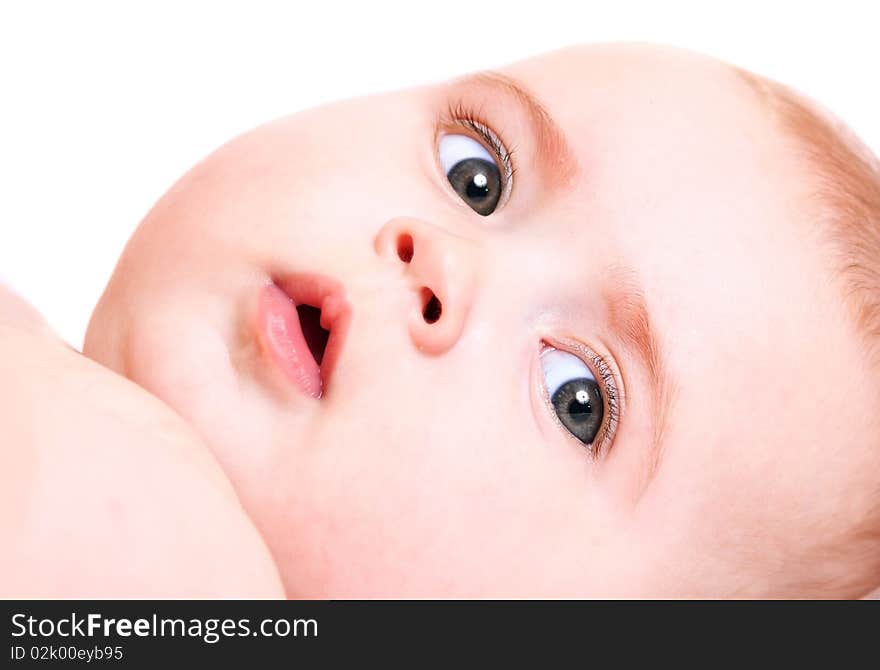 Happy newborn child on white background. Happy newborn child on white background