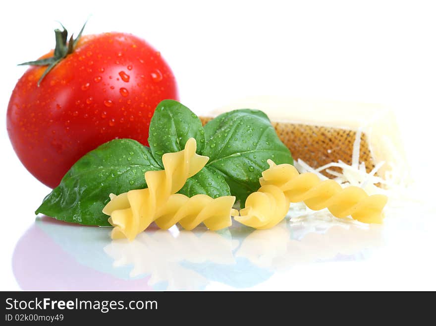 Basic Pasta Ingredients isolated on a white backgorund