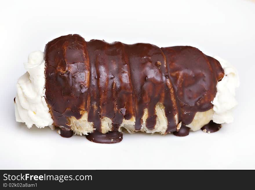 Roll With Whipped Cream And Chocolate