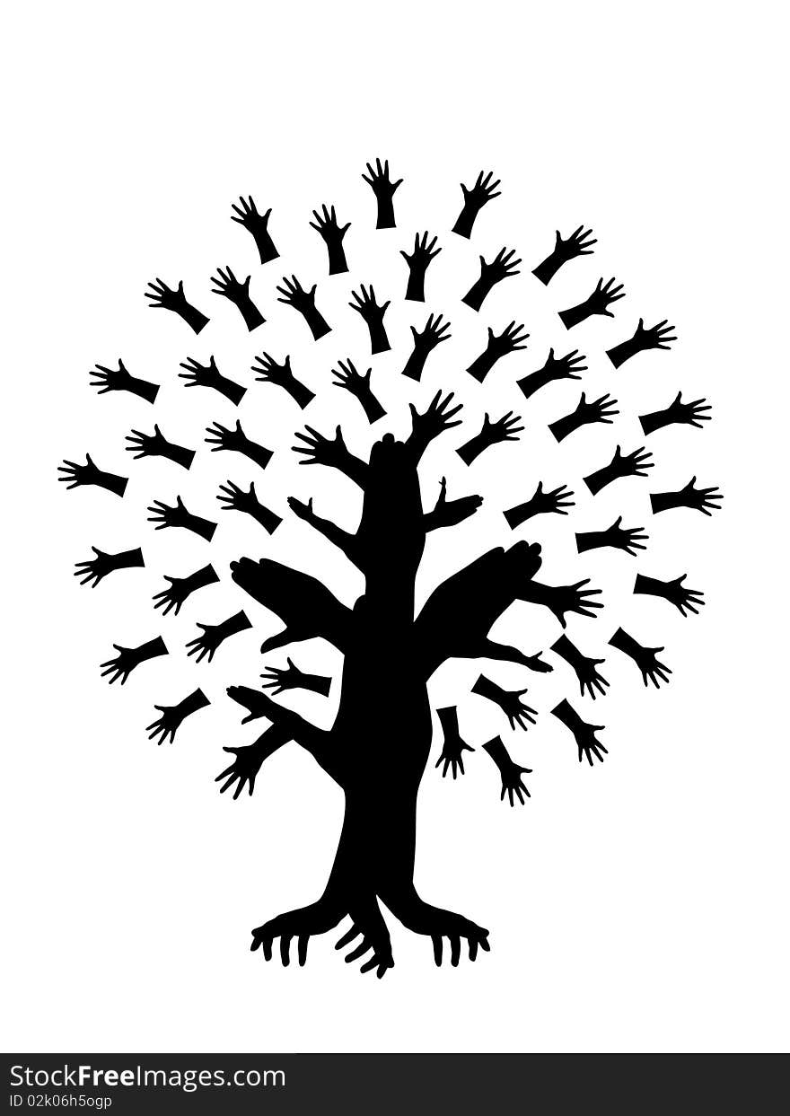 Abstract hand tree symbol of diversity