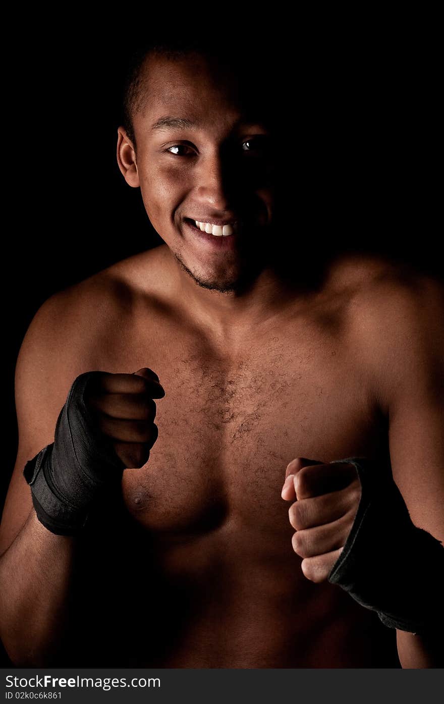 Young fighter holding guard