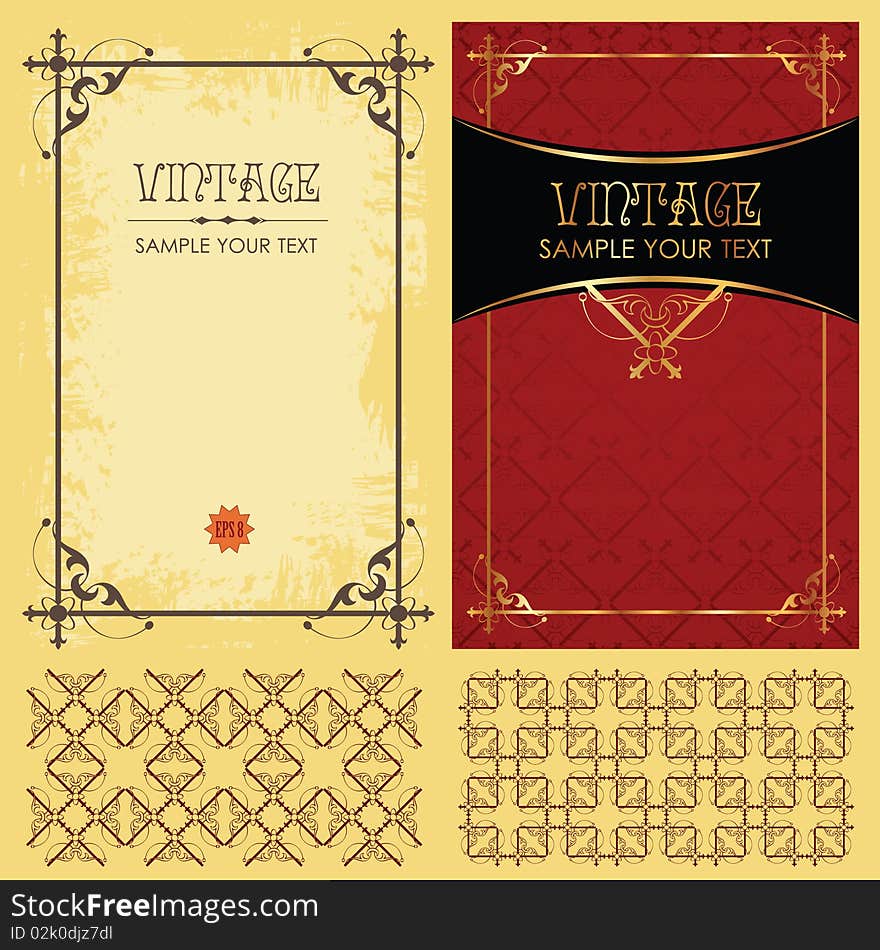 Vintage  set: framework, pattern and background. Vintage  set: framework, pattern and background