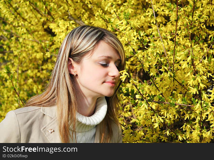 Girl And Yellow Flowers Hovering