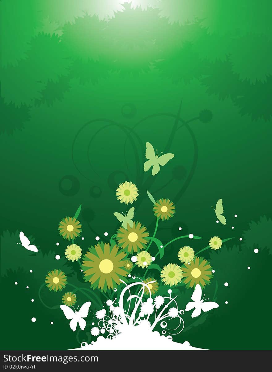 Green Floral With Butterfly