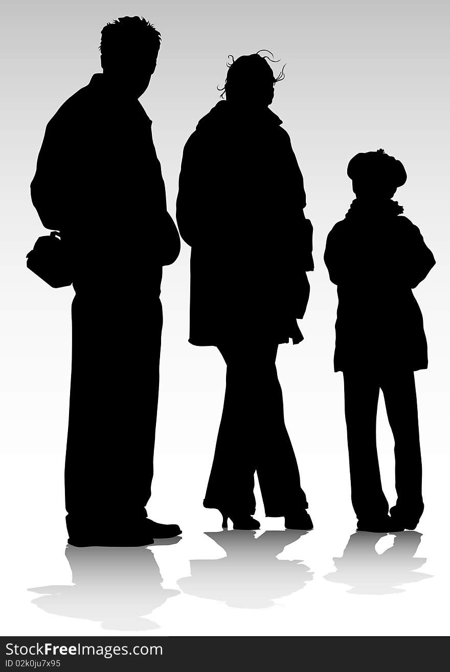 Drawing parents and children. Silhouettes of people. Drawing parents and children. Silhouettes of people