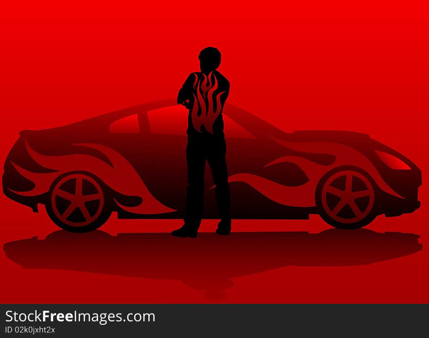 Drawing of a sports car at night. Drawing of a sports car at night