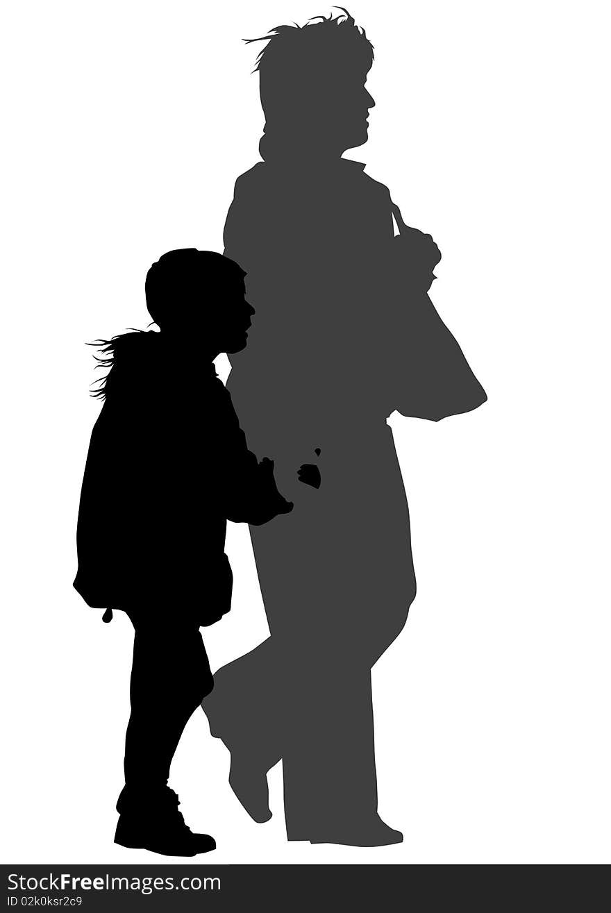 Drawing women and children. Silhouettes of people. Drawing women and children. Silhouettes of people