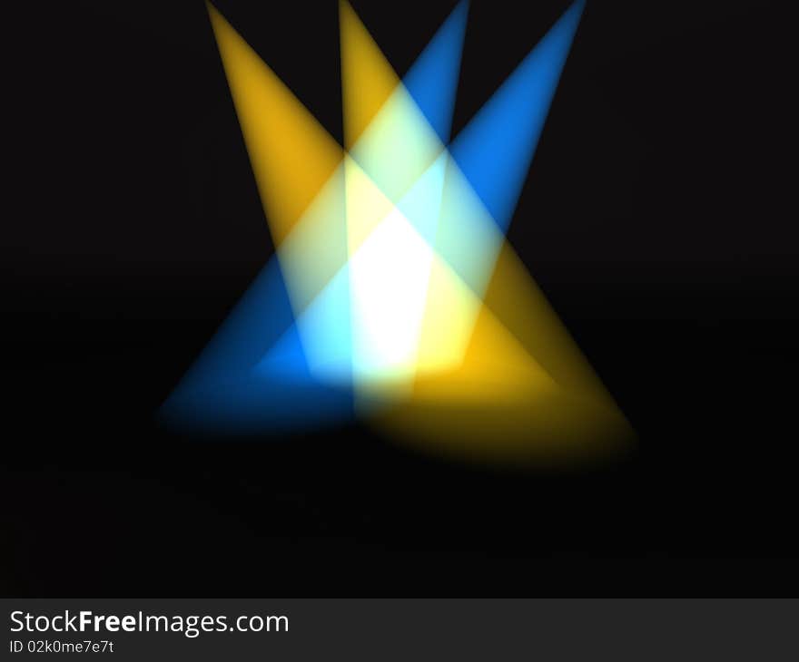 Colored rays of light on the black background