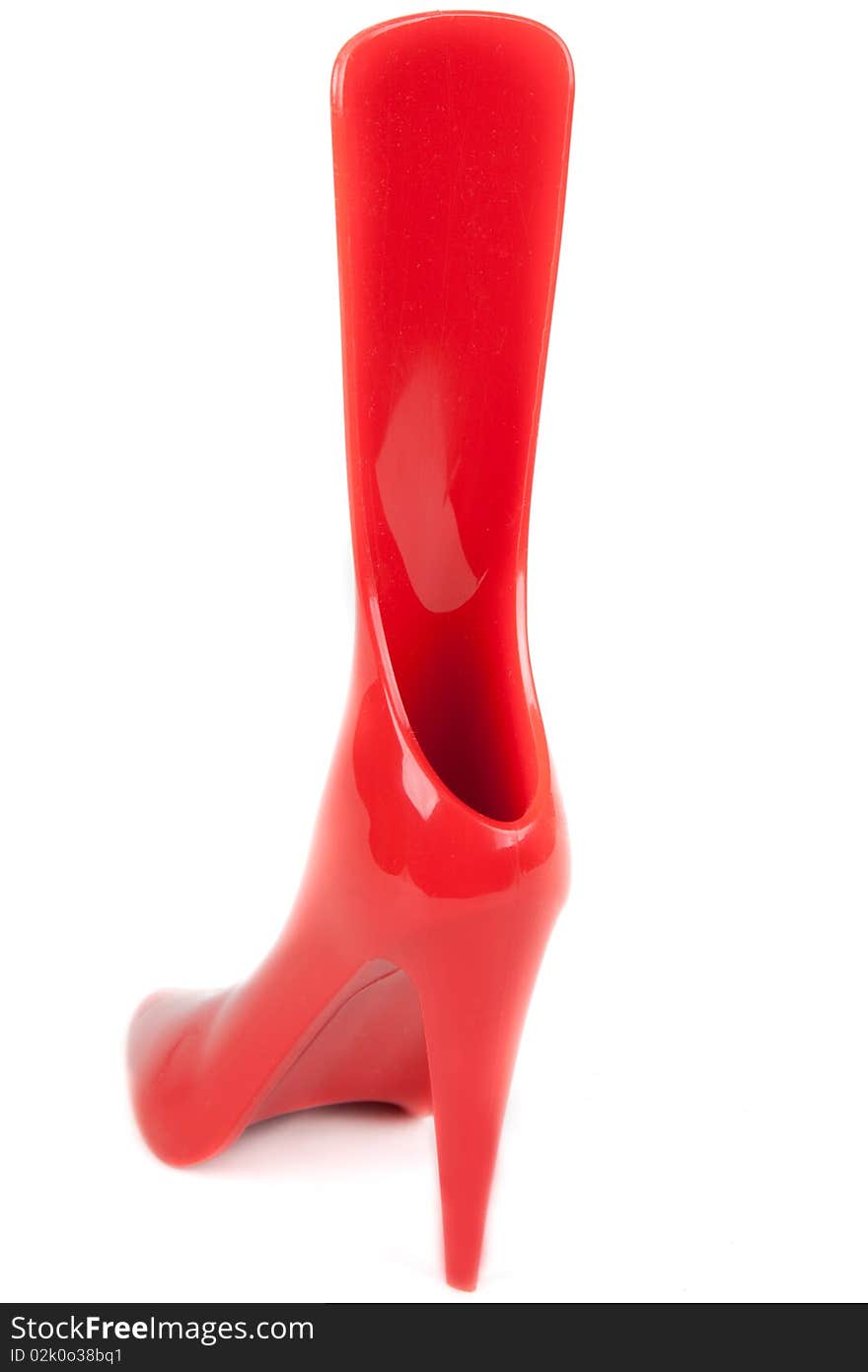 Red feminine shoe, shoehorn