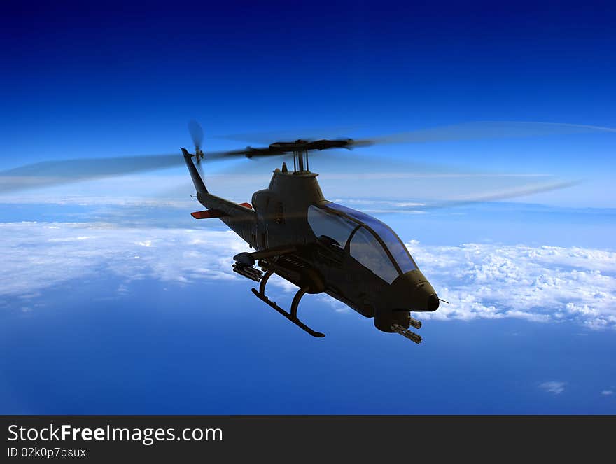 Military helicopter on a background sky. Military helicopter on a background sky