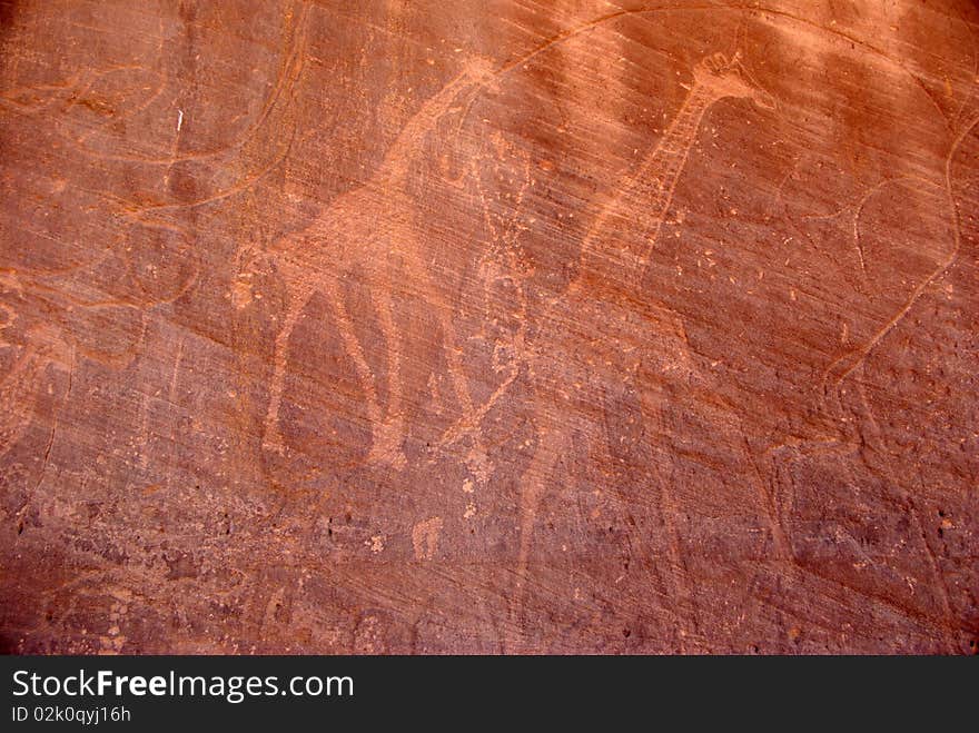 Rock engraving in the desert of Libya, in Africa. Rock engraving in the desert of Libya, in Africa