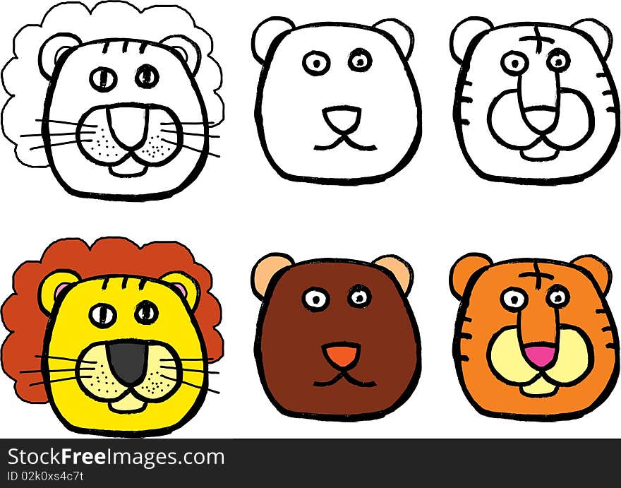 Lion, bear, tiger - wild animal set. Lion, bear, tiger - wild animal set