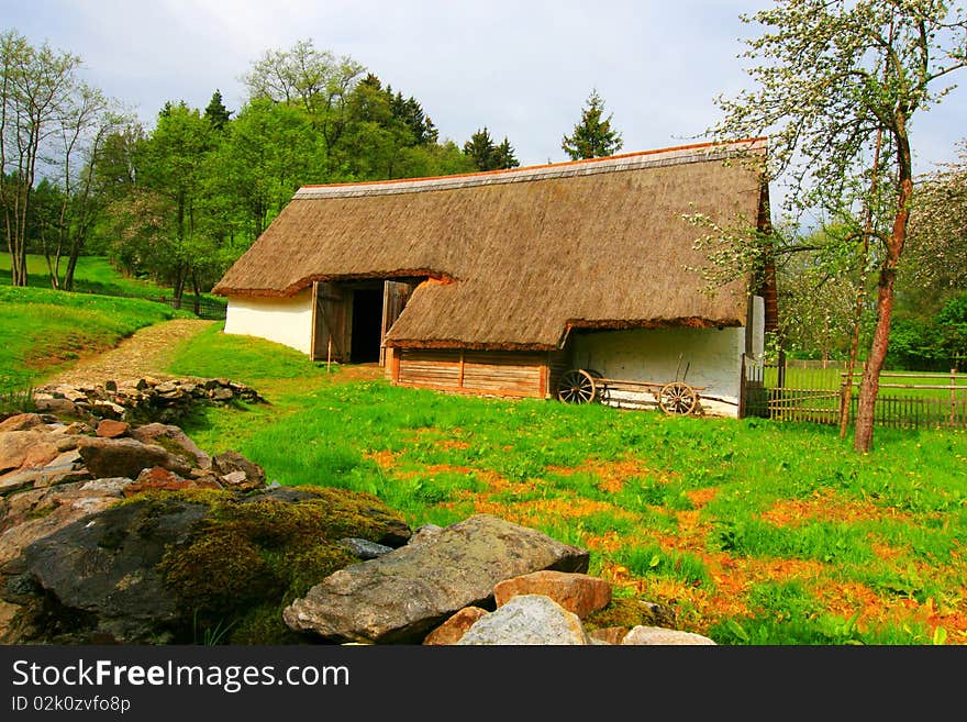 Barn with thatched roof and garden. Barn with thatched roof and garden