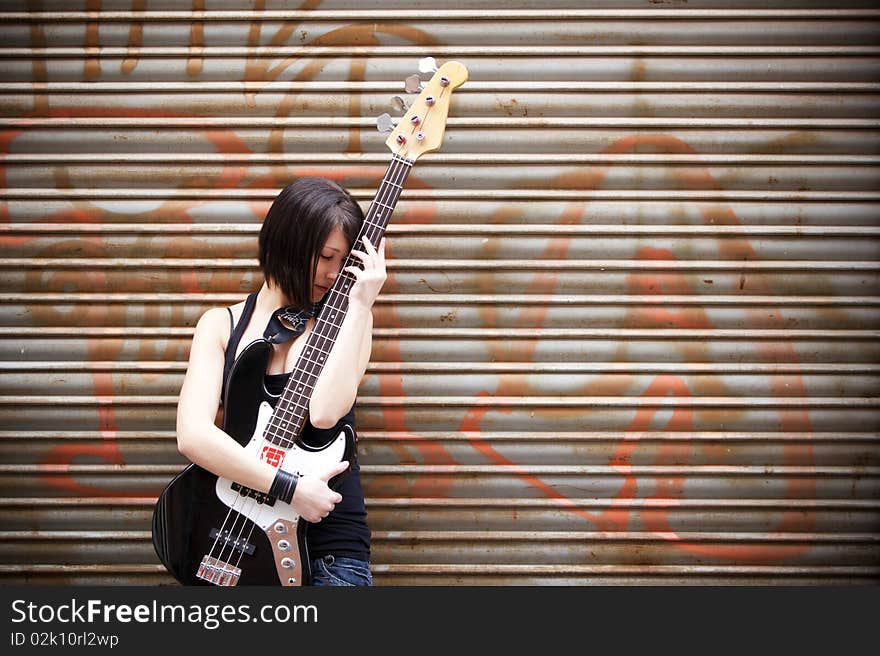 Artist with her instrument