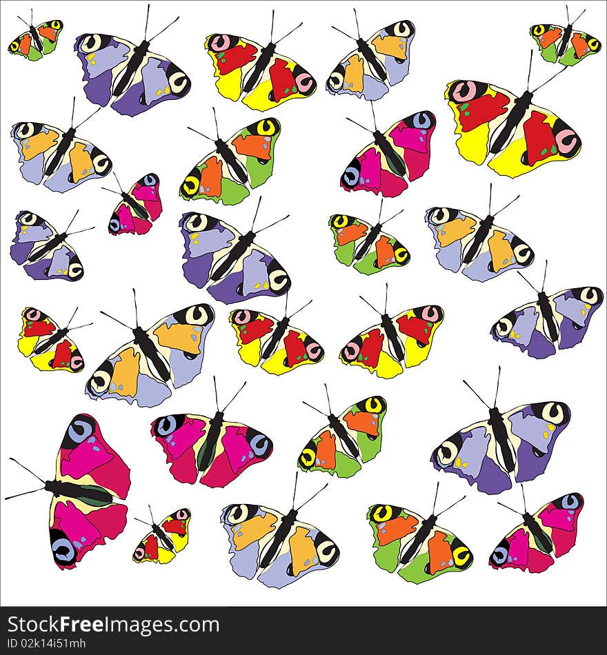 Beautiful multi-coloured butterflies on a white background. Beautiful multi-coloured butterflies on a white background