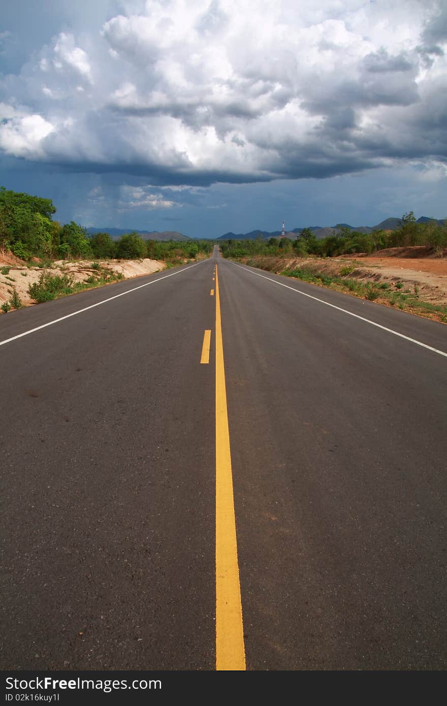 Line of straight to cloudy sky, Thailand