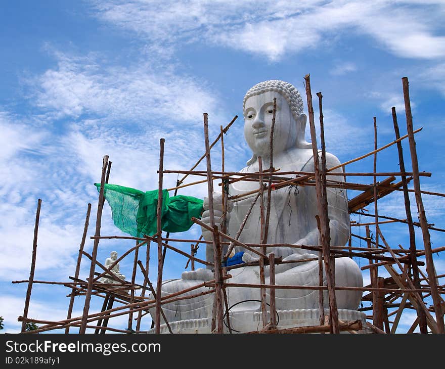 Biggest white stone Buddha in progress