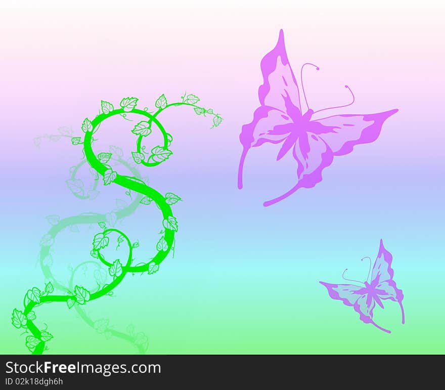 Abstract background with butterfly and floral scrolls