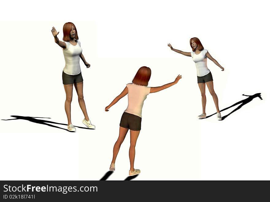 3d render of an attractive young woman waving