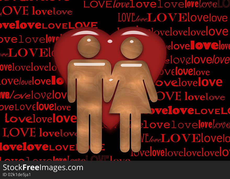 Couple, on a black background with writing love