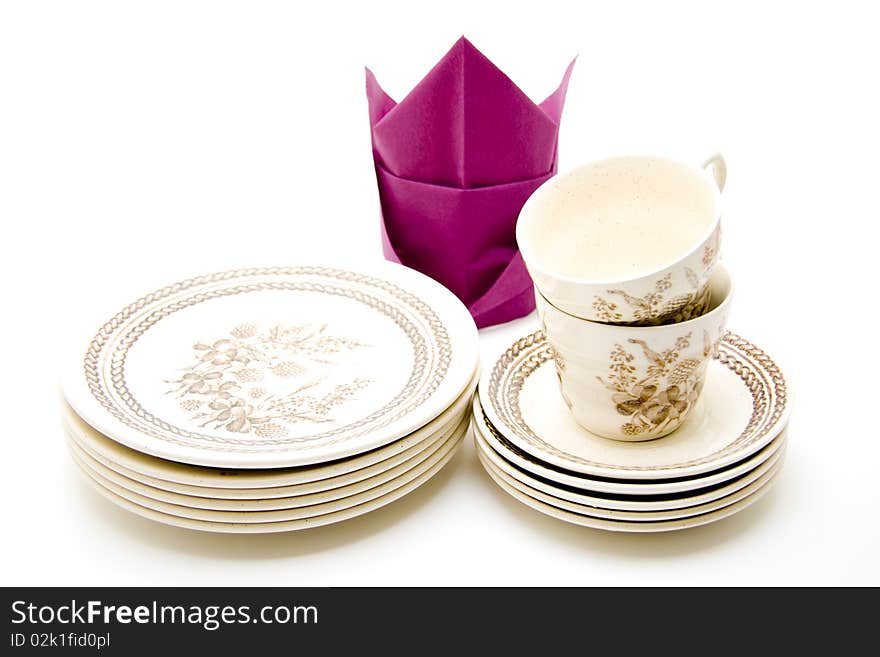 Plates and cups and napkins. Plates and cups and napkins