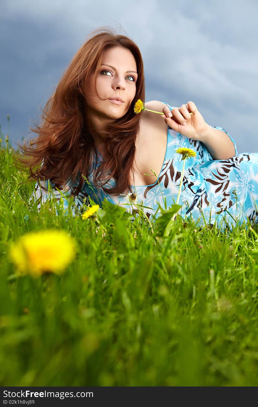 Woman on field in summer