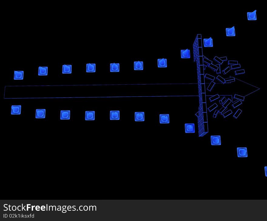 Obstacle overcoming. Done in luminous lines on a black background