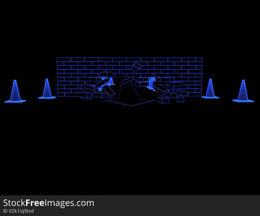 Obstacle overcoming. Done in luminous lines on a black background