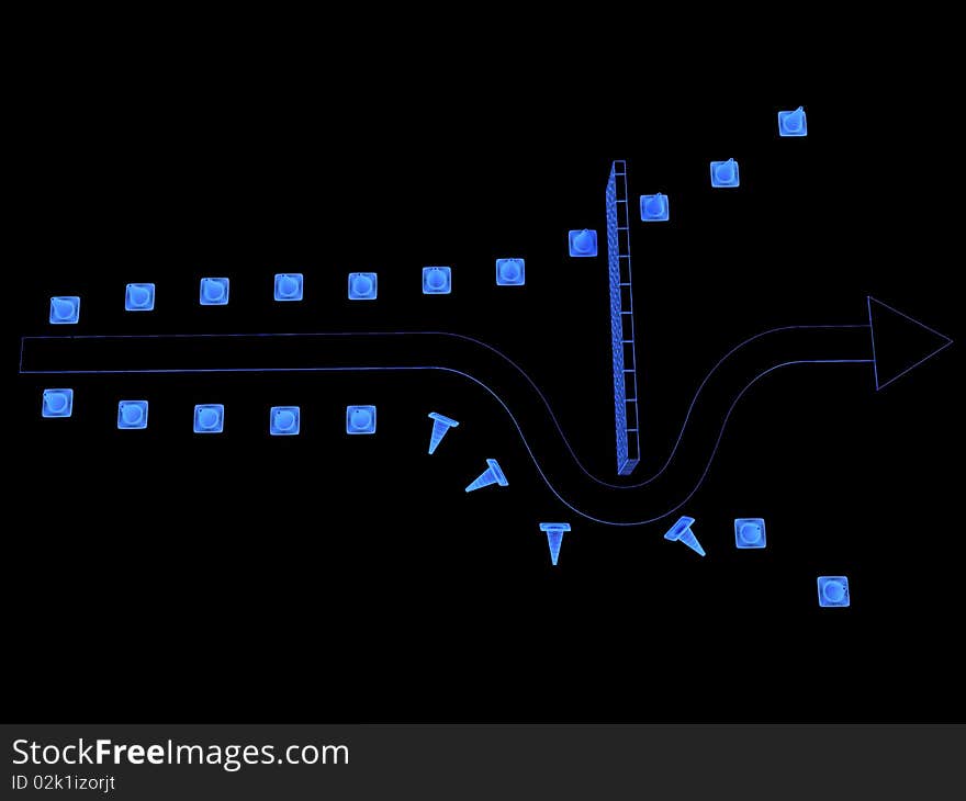 Obstacle overcoming. Done in luminous lines on a black background