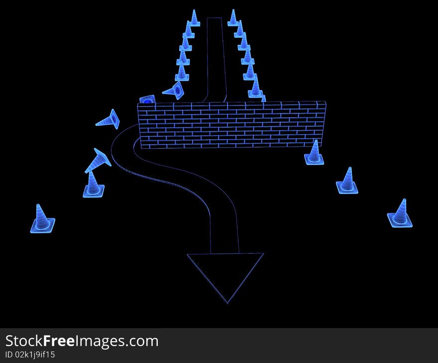 Obstacle overcoming. Done in luminous lines on a black background