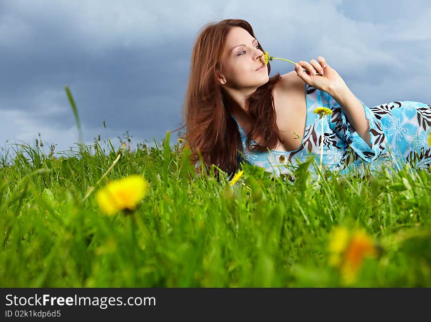 Woman on field in summer