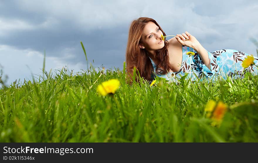 Woman on field in summer