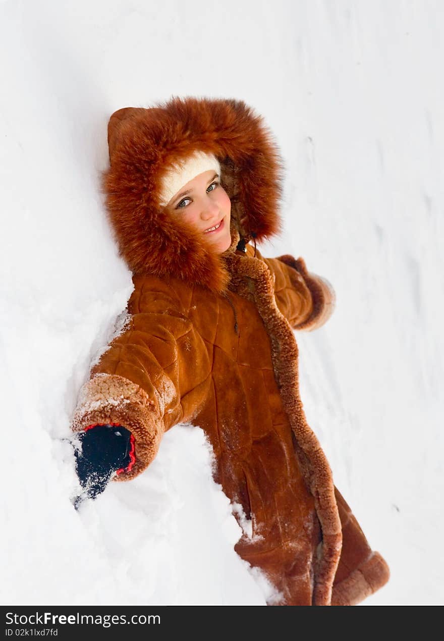 Portrait of cute teen girl in sheepskin coat. Portrait of cute teen girl in sheepskin coat