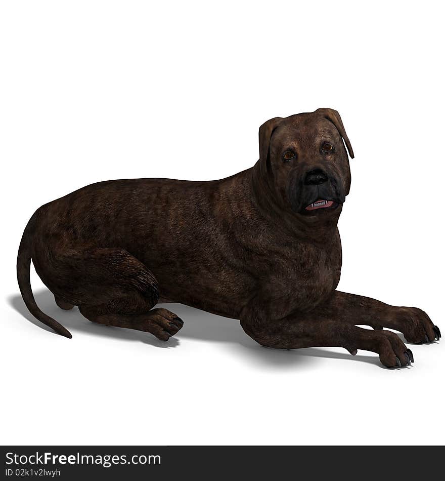 American Mastiff Dog. 3D rendering with clipping path and shadow over white