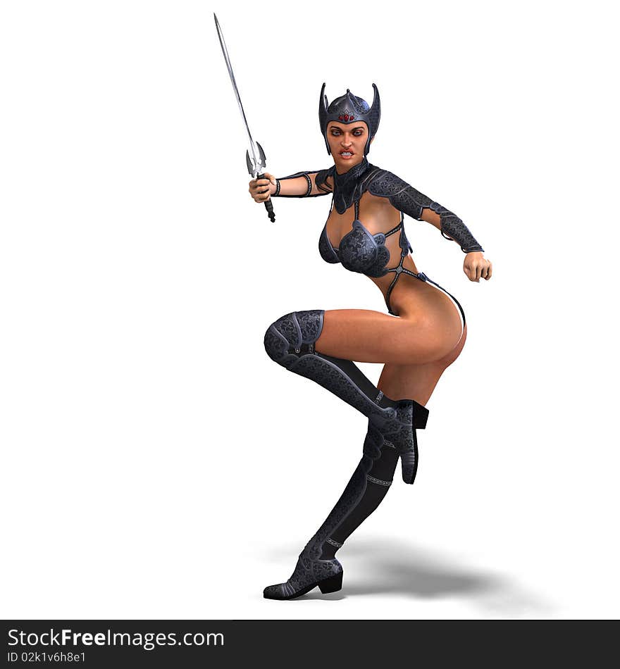 Female Amazon Warrior With Sword And Armor. 3D