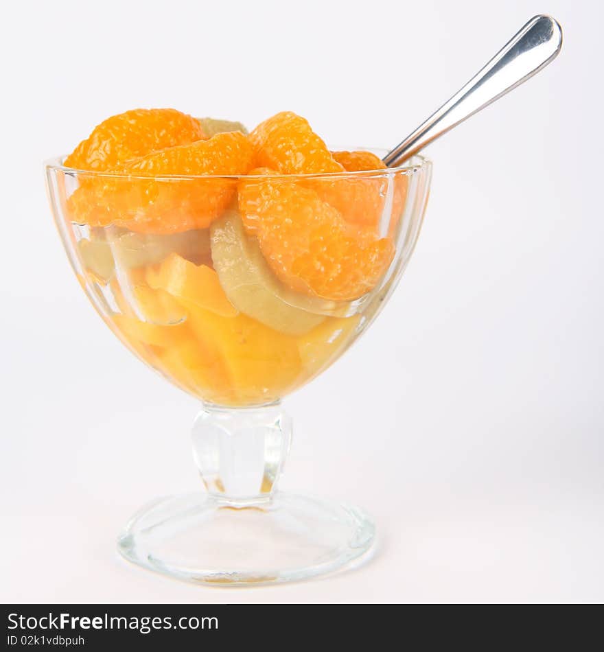 Fruit salad on white background