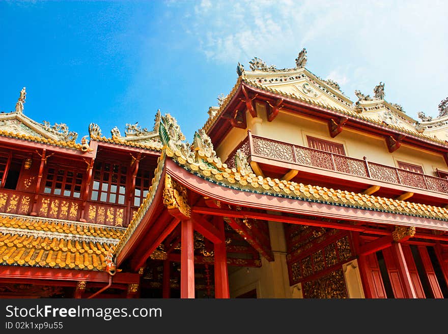 Chinese ritual building style  in old grand palace of King Rama the fifth in Thailand