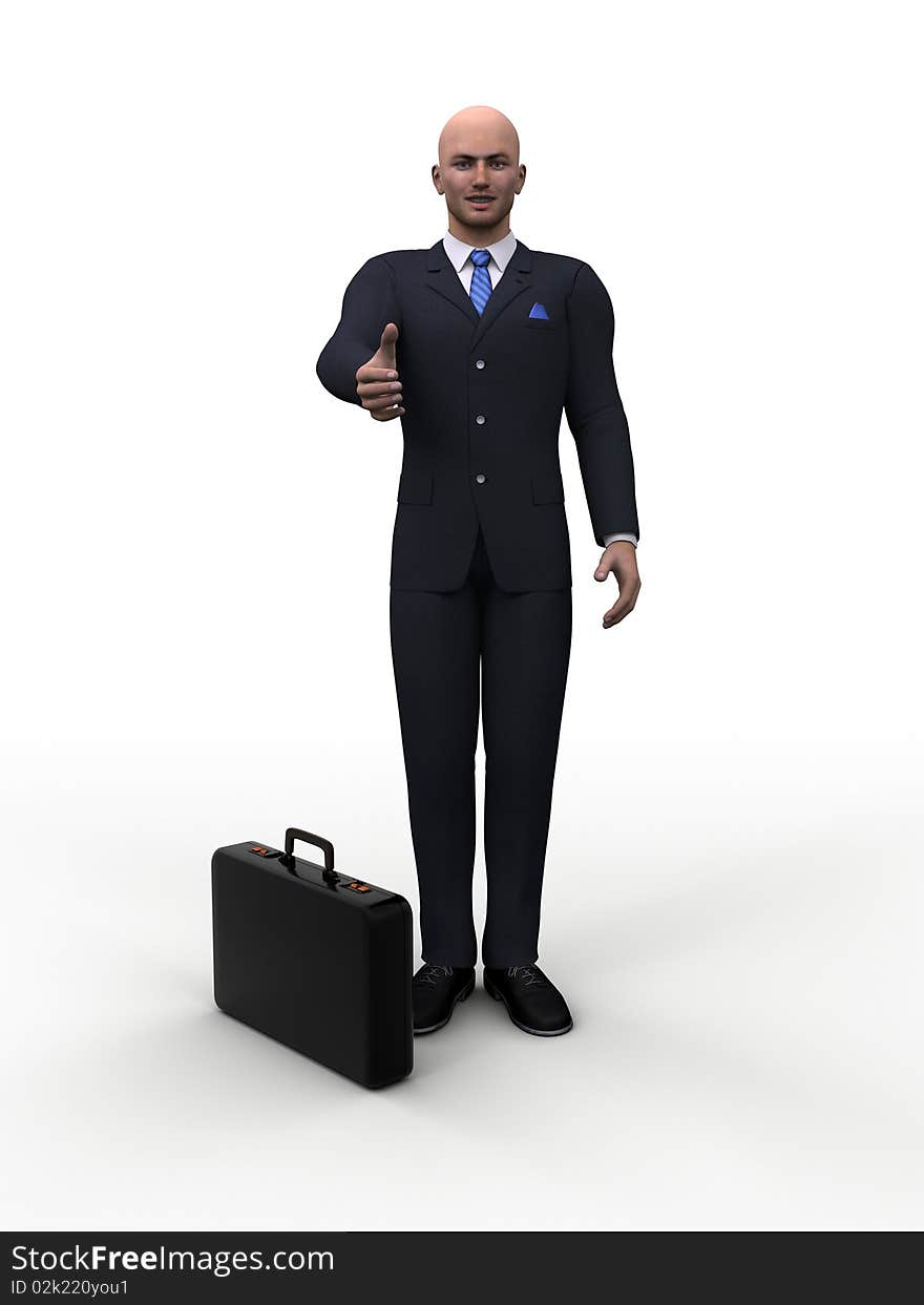 3D Businessman with greeting outstretched hand.