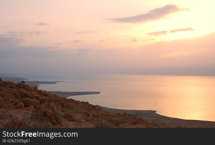 Dead Sea Sunrise. View on sea.