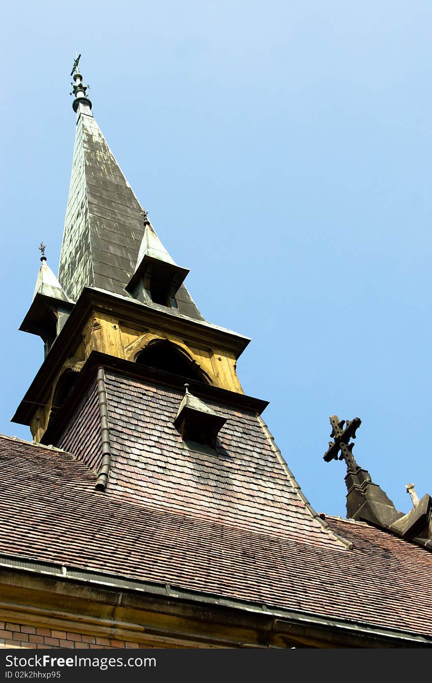 the old wooden church with tower