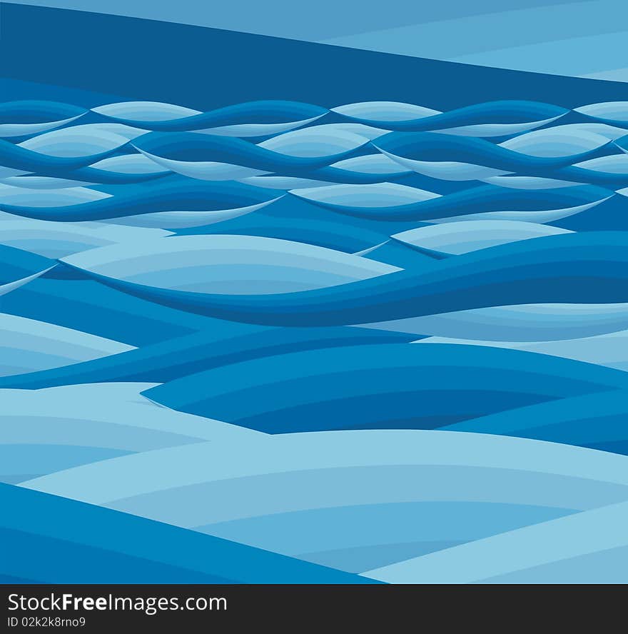 Blue ocean waves. Background. Drawing. Blue ocean waves. Background. Drawing