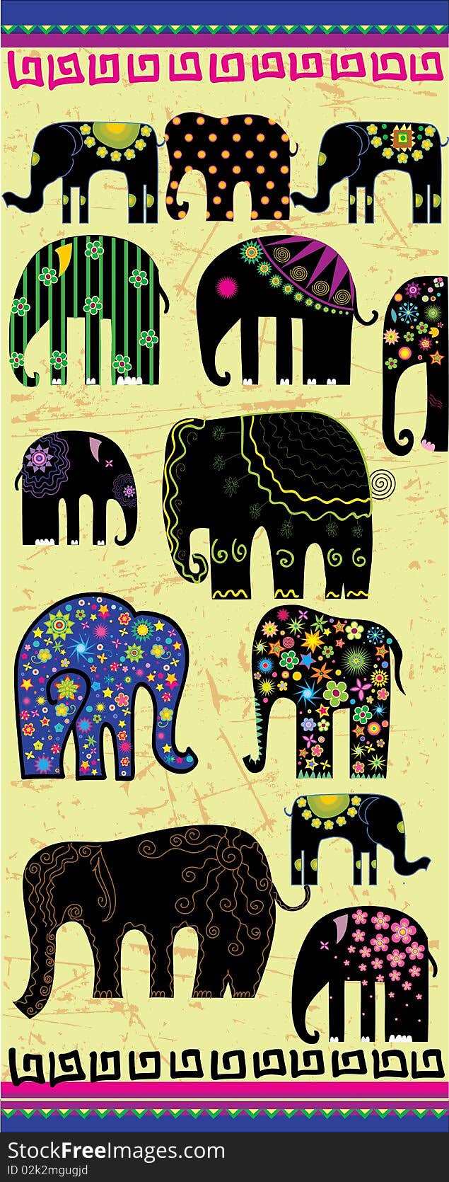 Vector illustration silhouette of a elephants with decorative pattern. Vector illustration silhouette of a elephants with decorative pattern